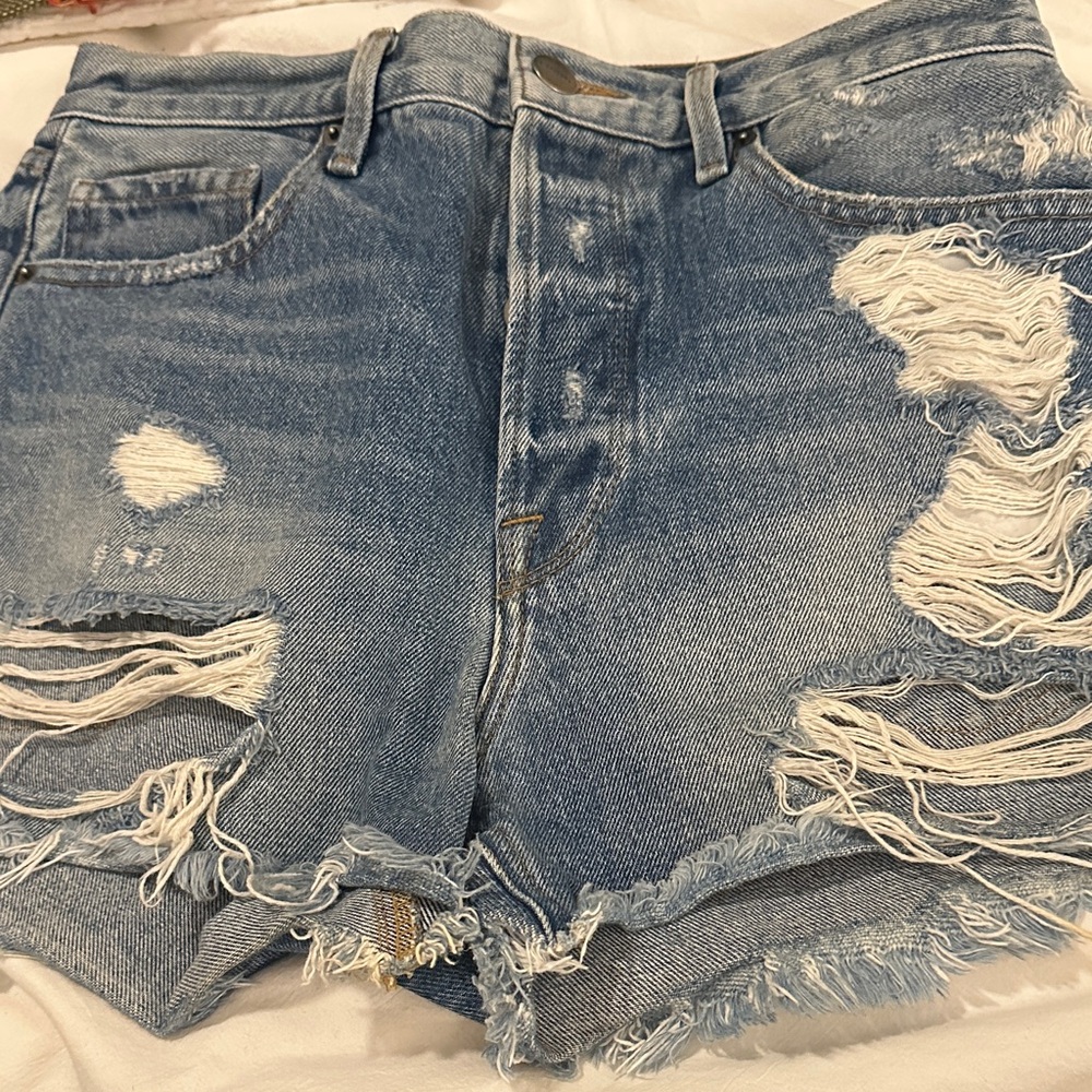 Frame Denim Blue Distressed Jean Shorts